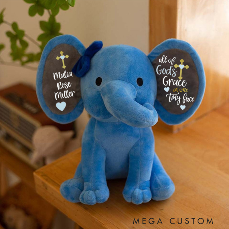 Personalized God’s Grace Stuffed Elephant Plush Toys with Name Religious Gift Birthday Gift Faith Gift 