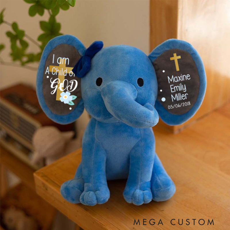 Personalized i am a Child of God Stuffed Elephant Plush Toys with Name and Date Religious Gift Birthday Gift 