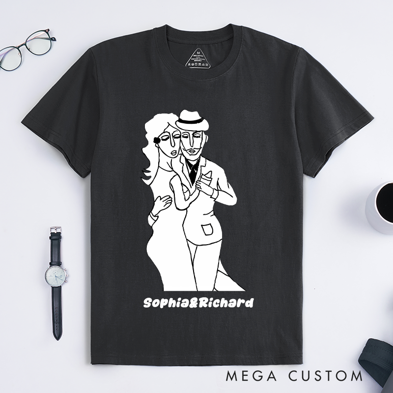 Personalized Abstract Couple Dance T-Shirts Unique Artistic Line Art Custom Name Gift for Men and Women Romantic Present for Lovers Dancers