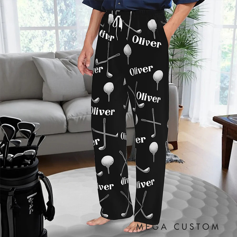 Personalized Golf Themed Pajama Pants with Custom Name Design  