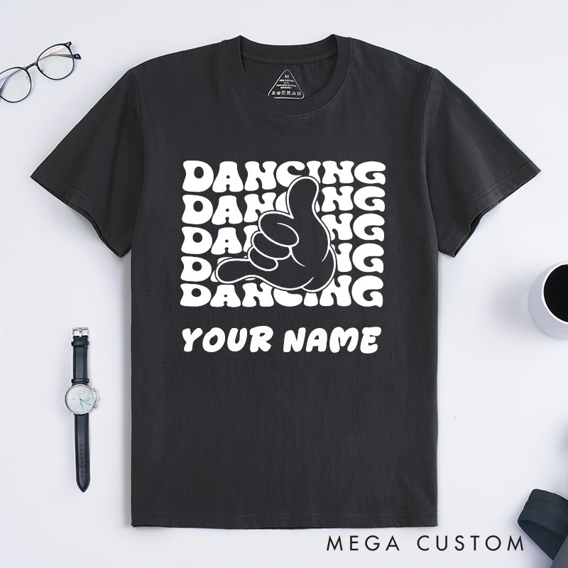 Personalized Dancing Hand Gesture T-Shirts Unisex Cool Retro Dance Gift Custom Name Fun Graphic Tee Unique Present for Dancer Friend 