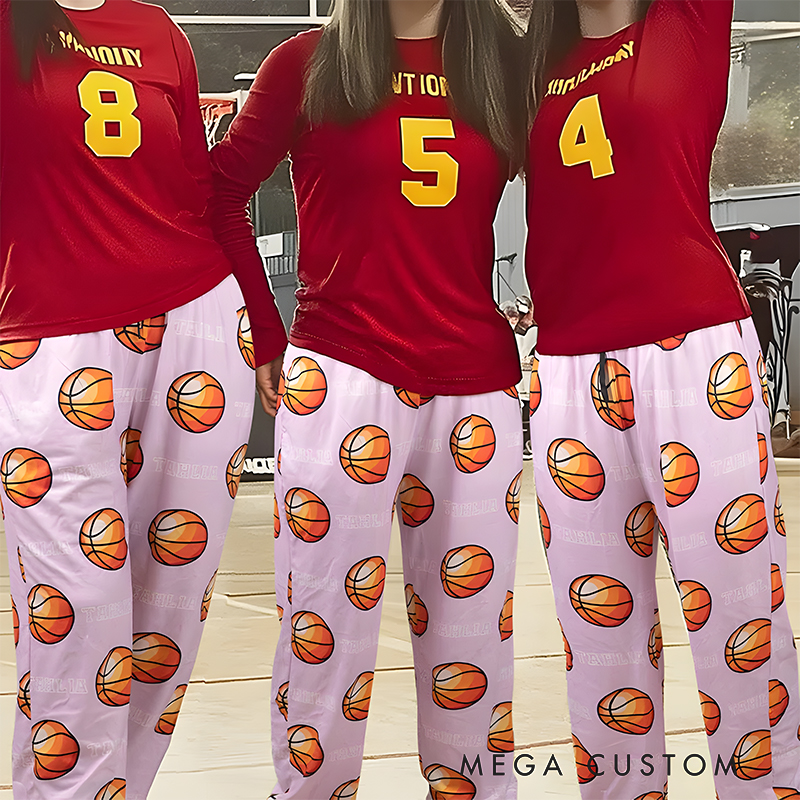 Personalized Sports Themed Pajama Pants with Custom Name and Number 