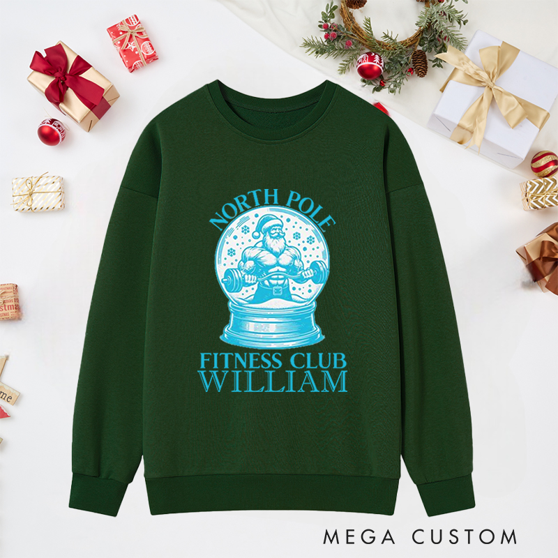 Personalized Christmas Classic Ugly Sweatshirts with Santa Snow Globe for Fitness Enthusiasts Bodybuilders and Gym Lovers