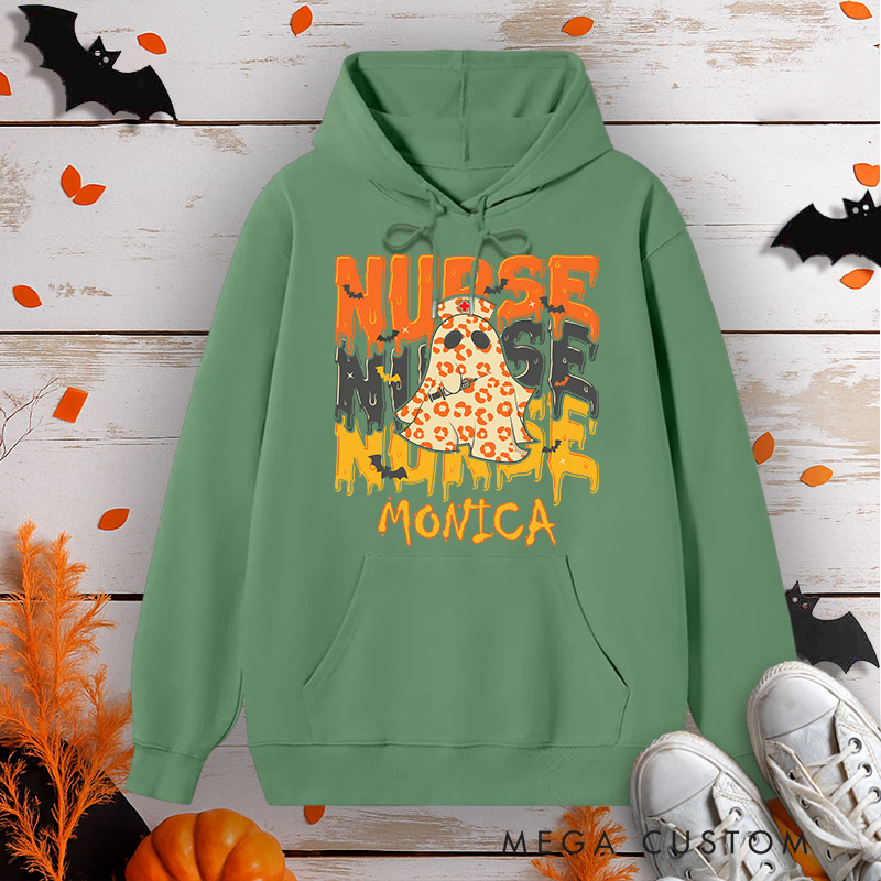 Personalized Hoodies for Nurse Customized Ghostly Design Hoodies Halloween Nurse Hoodie