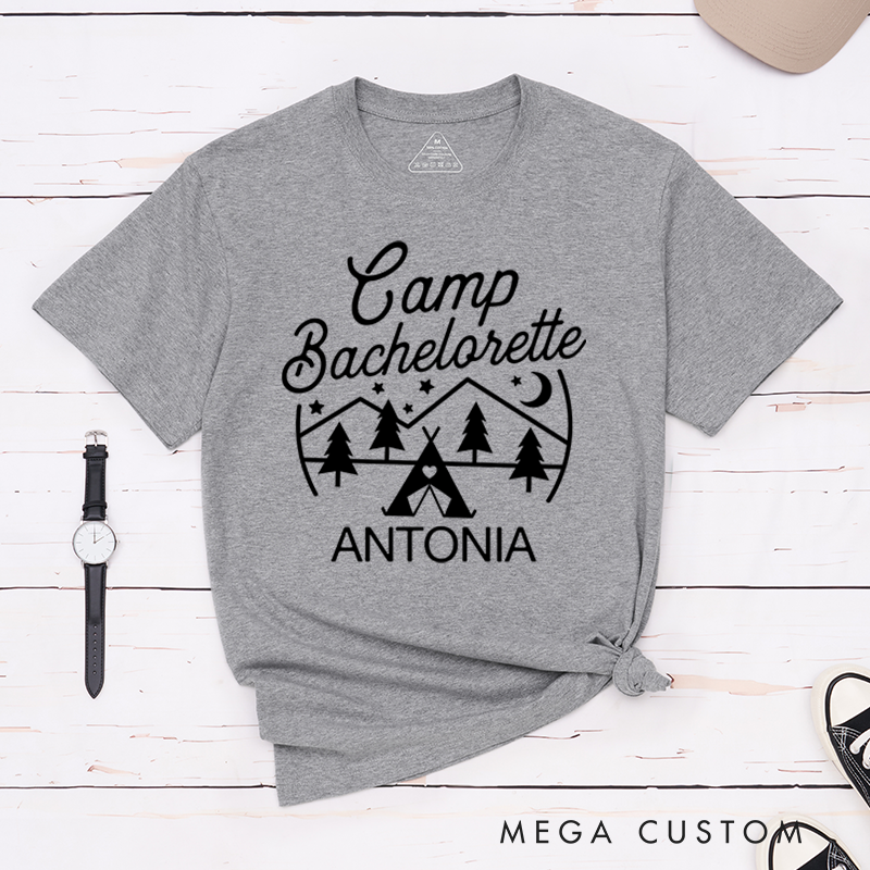 Personalized Camp Bachelorette T-Shirt Getting Lit Camping Bachelorette Party Tees Outdoors Lover Gift