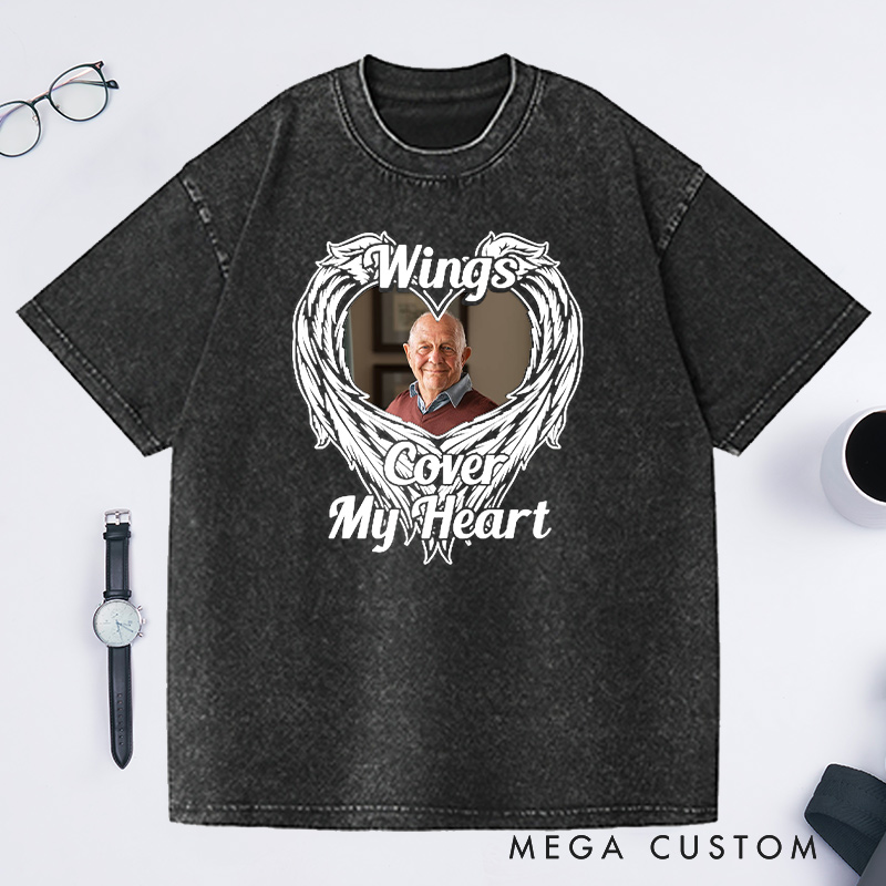 Personalized Memorial Washed T-Shirt Custom Funeral Photo Shirt Remembrance Shirt Sympathy T-Shirt for Loss of Father or Loved One Condolence Gift