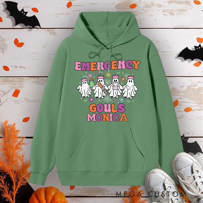 Personalized Hoodies for Nurse Customized Emergency Ghouls Nurse Design Hoodies Halloween Nurse Hoodie
