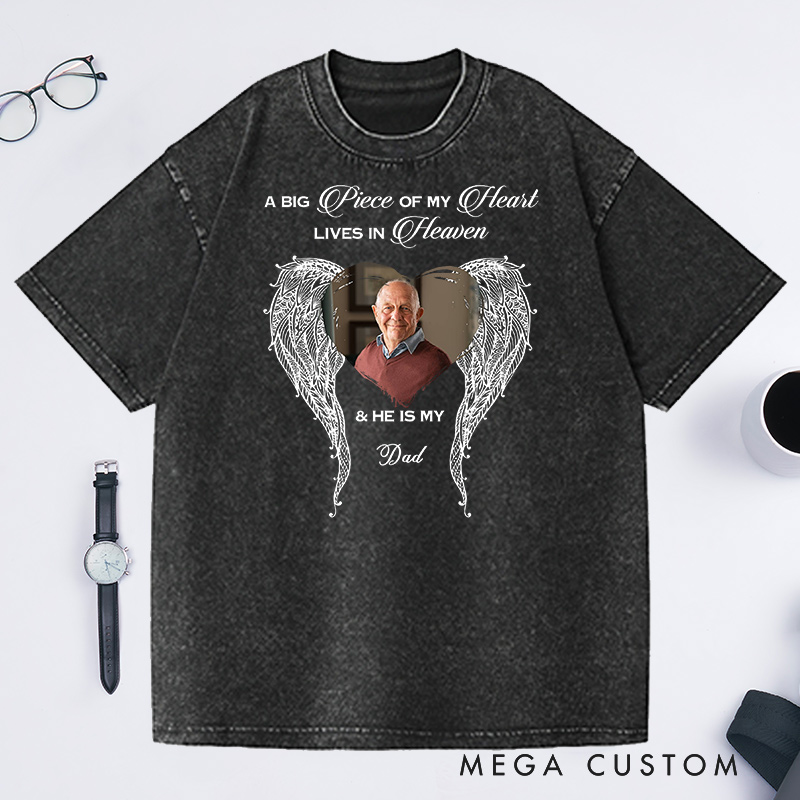 Personalized Memorial Photo Angel Washed T-Shirt Custom in Loving Memory Shirt Funeral Remembrance Tee Memorial Gift