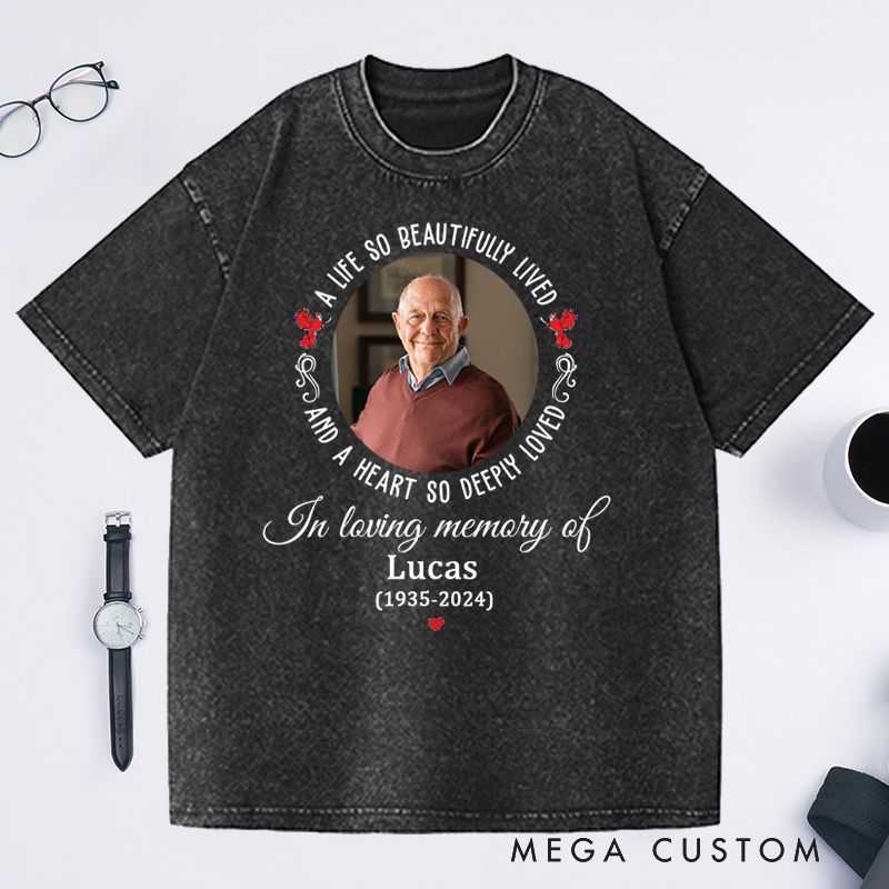 Personalized Memorial Washed T-Shirt Custom Funeral Photo Shirt Rest in Peace Memory Shirt Remembrance Shirt Gift for Loss of Grandfather or Loved One
