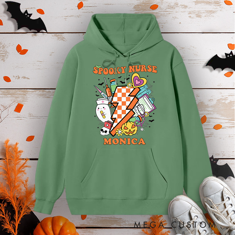 Personalized Hoodies for Nurse Customized Spooky Nurse Retro Collage Design Hoodies Halloween Nurse Hoodie