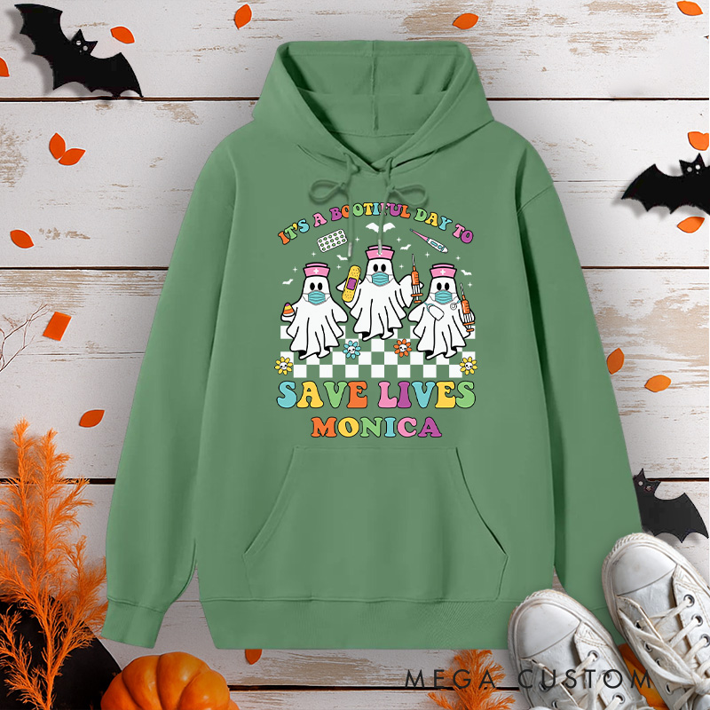 Personalized Hoodies for Nurse Customized It's a Boo-tiful Day to Save Lives Design Hoodies Halloween Nurse Hoodie