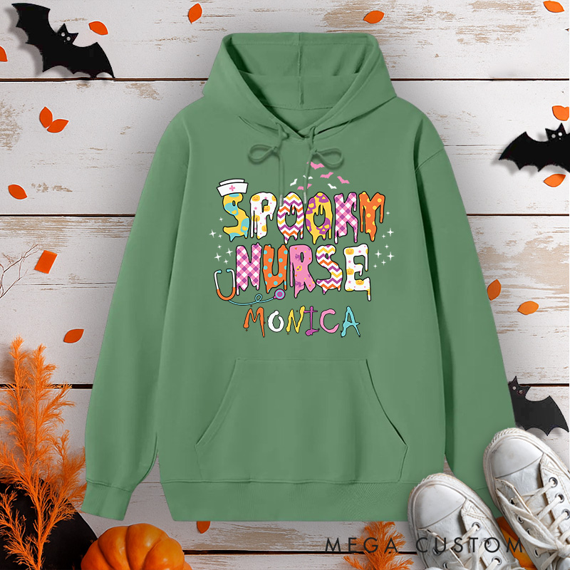 Personalized Hoodies for Nurse Customized Spooky Nurse Fun and Colorful Design Hoodies Halloween Nurse Hoodie