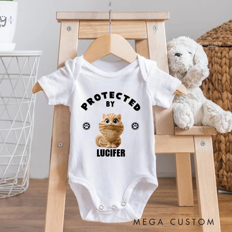Personalized Long Sleeve Baby Onesie Human Protected By Cats Funny Baby Gift