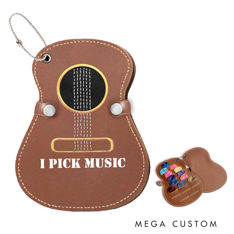 Personalized Name Guitar Pick Holder Custom Engraved Leather Keychain Keyring Case Perfect Gift for Guitarists