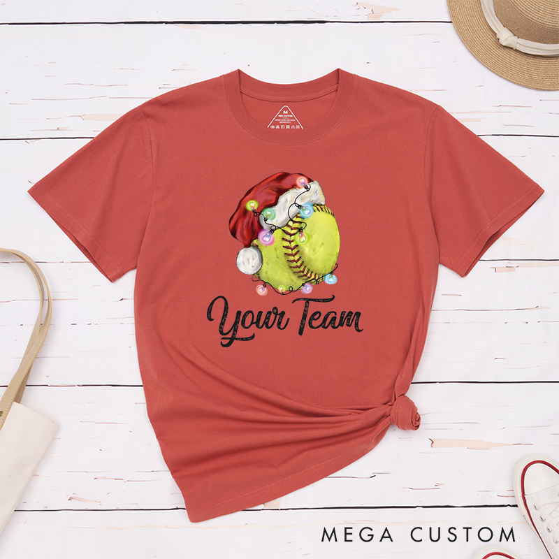 Personalized Softball Christmas T-Shirt with Festive Design and Custom Team Name