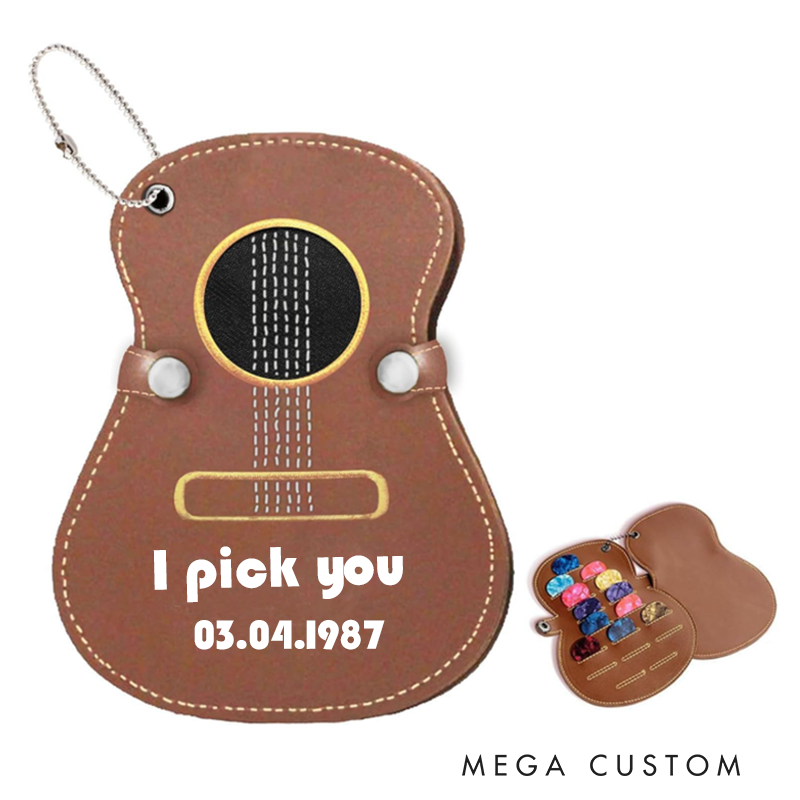 Personalized PU Leather Guitar Picks Bag with Name Guitar Picks Storage Case Gift for Guitar Lovers