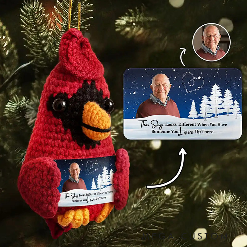 Personalized Photo The Sky Looks Different Memorial Custom Crochet Cardinal Bird Hanging Decoration Remembrance Gifts