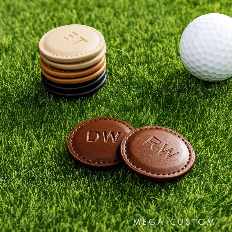 Personalized Leather Golf Ball Marker with Custom Initials 