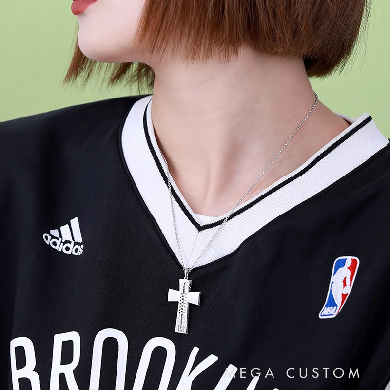 Personalized Engraving Football Cross Necklace with Number and Text Birthday Gift for Sports Lovers Christian Gift