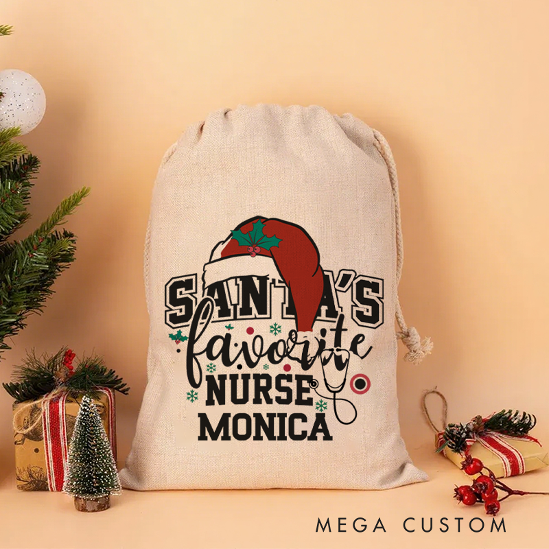 Personalised Christmas Santa Sack for Nurse Custom Santa's Favorite Nurse Design Sack Christmas Gifts Sack Xmas Gift
