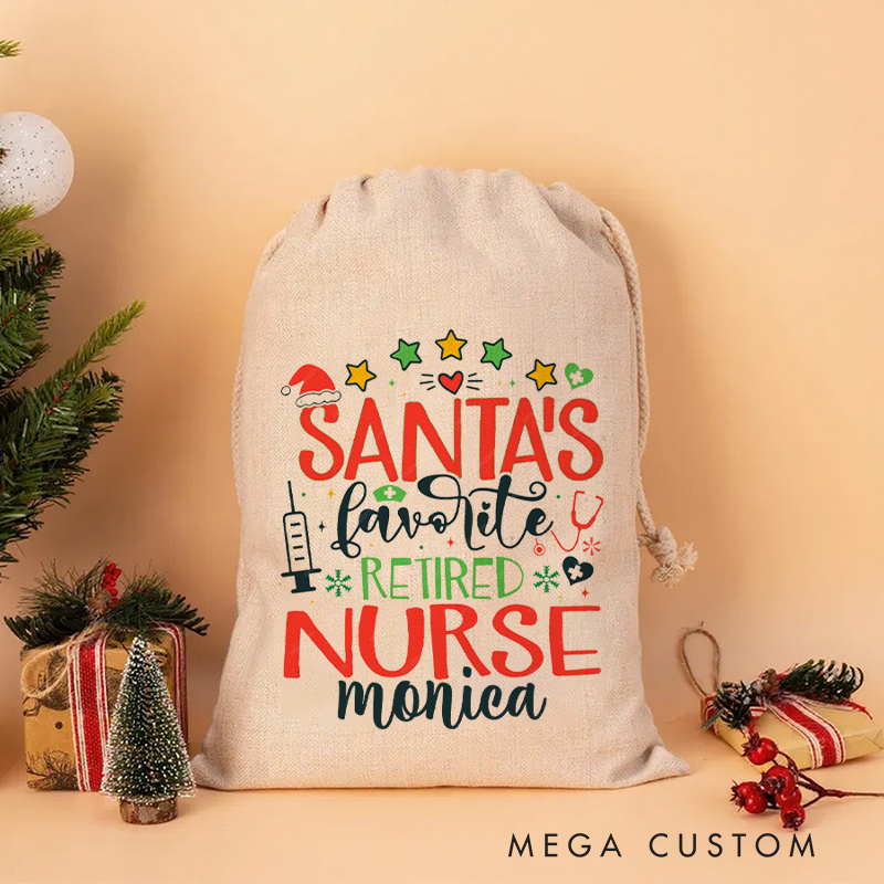 Personalised Christmas Santa Sack for Nurse Santa's Favorite Retired Nurse Design Sack Christmas Gift