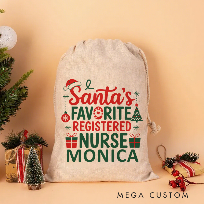 Personalised Christmas Santa Sack for Nurse Santa's Favorite Registered Nurse Design Sack Christmas Gift