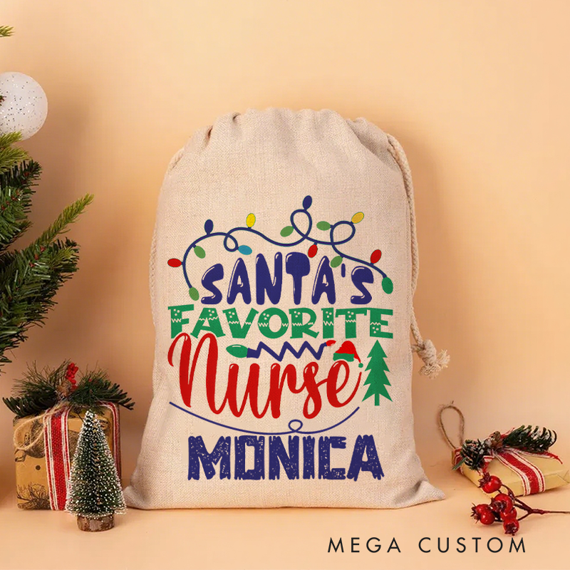 Personalised Christmas Santa Sack for Nurse Santa's Favorite Nurse Design Sack Christmas Gift