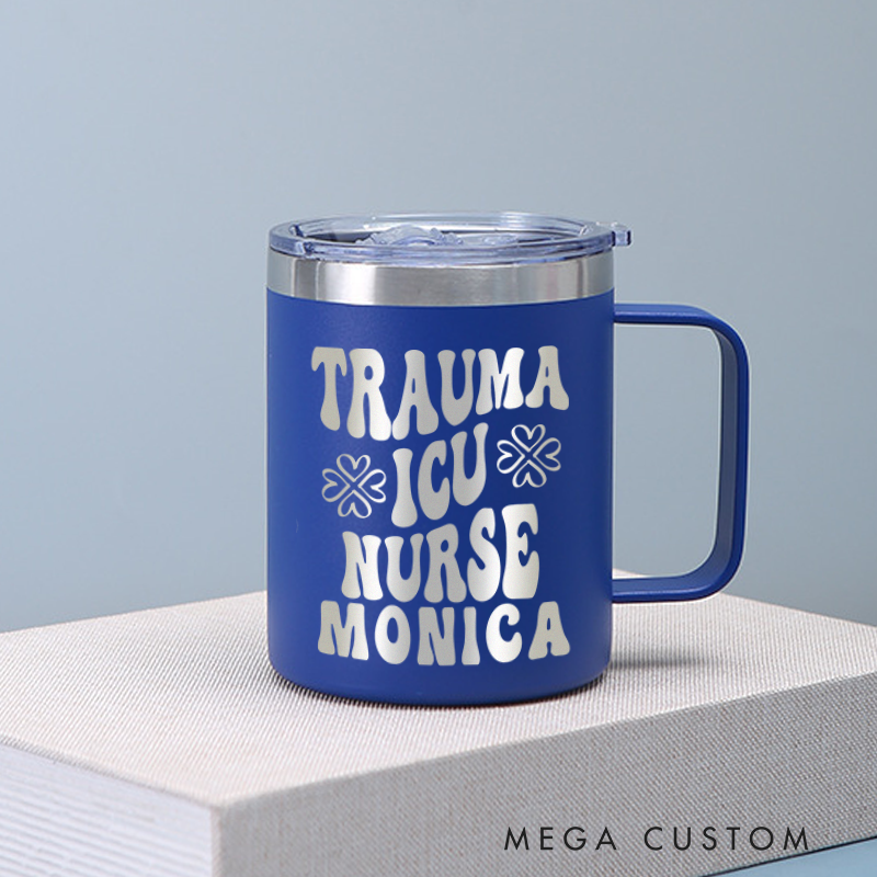 Personalized Laser Engraved Coffee Mug Custom Trauma ICU Nurse Design Coffee Mugs Insulated Stainless Steel Mugs