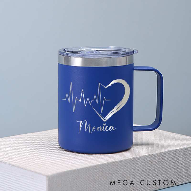 Personalized Laser Engraved Coffee Mug Custom Heartbeat Design Coffee Mugs Insulated Stainless Steel Mugs