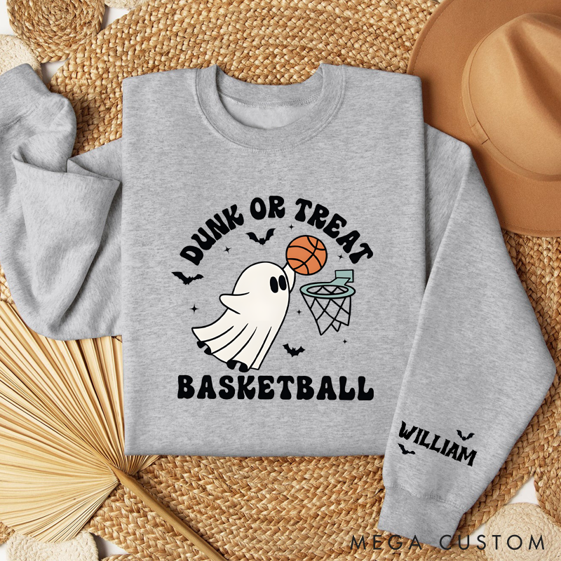 Personalized Halloween Basketball Sweatshirt with Ghost Design and Custom Name