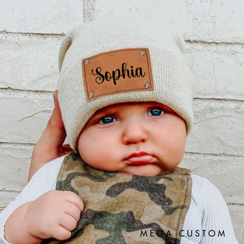 Personalized Leather Name Patch Beanie Birthday Gifts