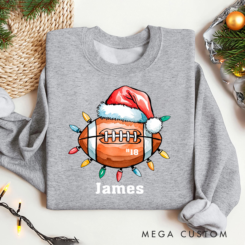 Personalized American Football Design Christmas Sweatshirt with Custom Name and Number