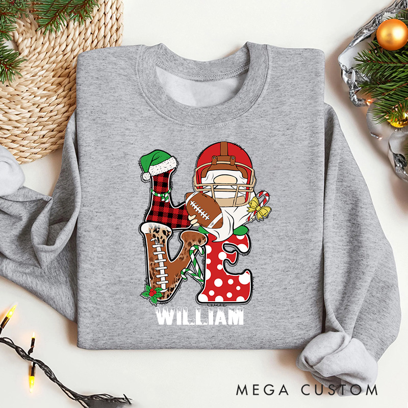 Personalized American Football Love Design Christmas Sweatshirt with Custom Name