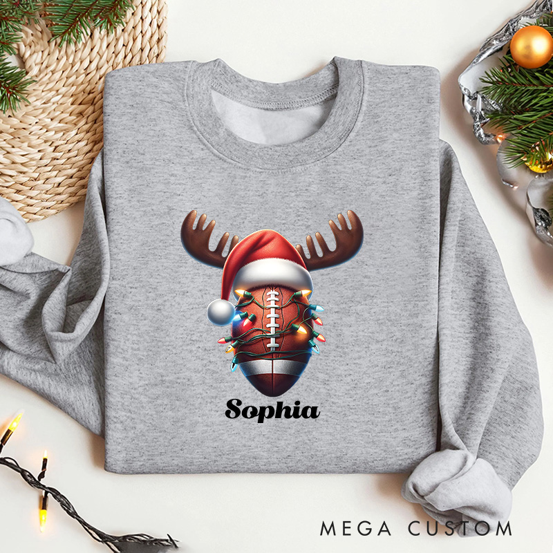 Personalized American Football Reindeer Design Christmas Sweatshirt with Custom Name