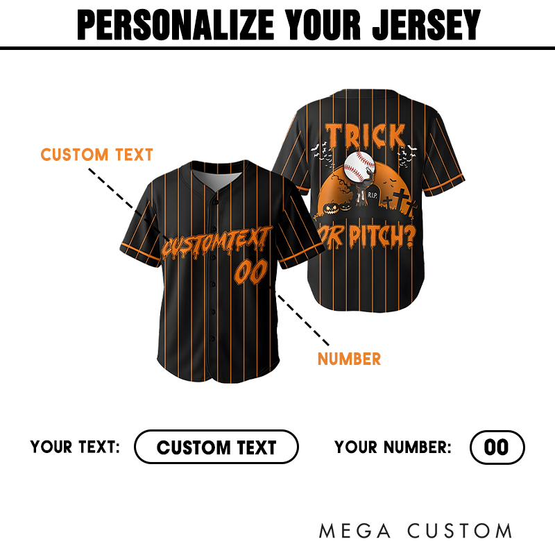 Personalized "Trick or Pitch" Themed Baseball Jersey for Halloween with Custom Name and Number
