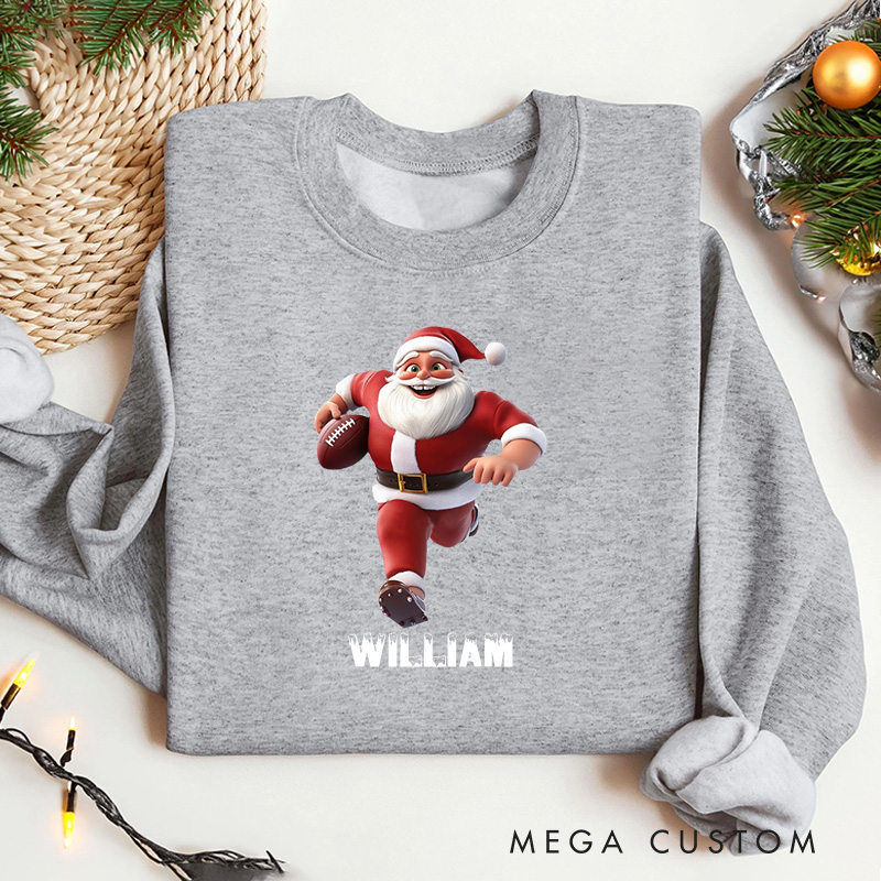 Personalized American Football Santa Christmas Sweatshirt with Custom Number for Festive Style with a Fun Twist