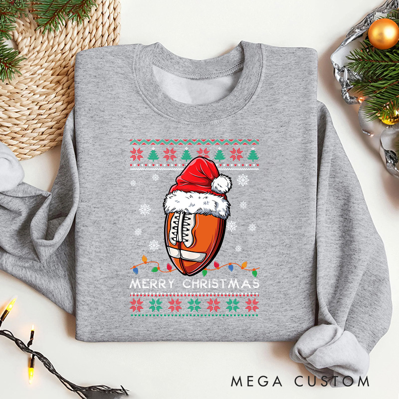 Personalized American Football Design Christmas Sweatshirt with Custom Text,Celebrate the Season in Style