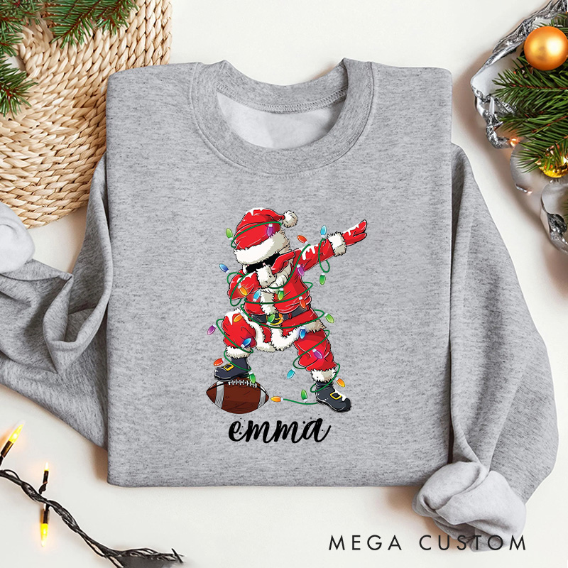 Personalized American Football Santa Dab Christmas Sweatshirt with Custom Name