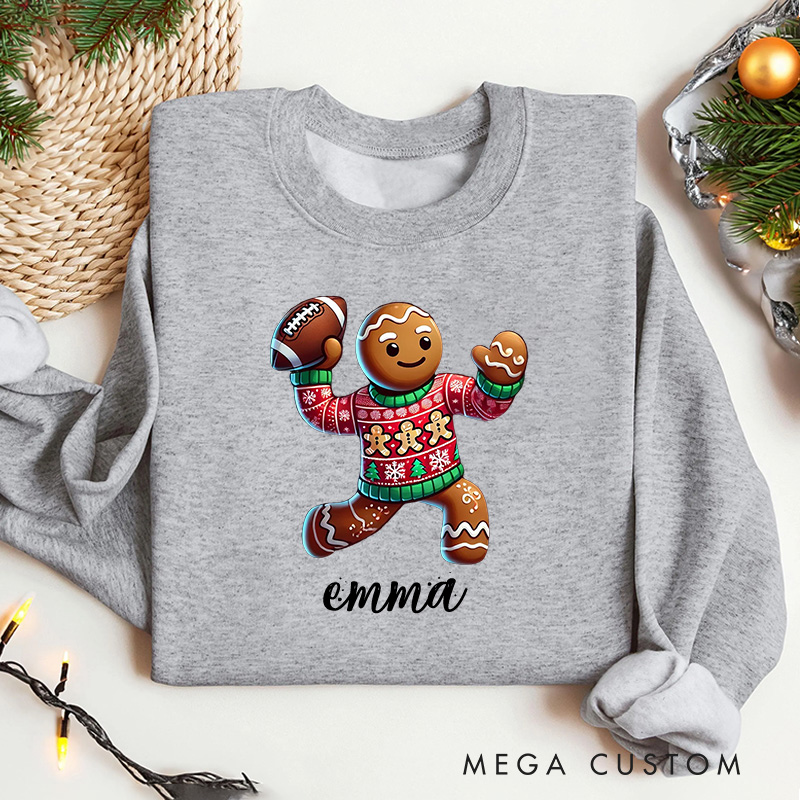 Personalized American Football Gingerbread Design Christmas Sweatshirt with Custom Name