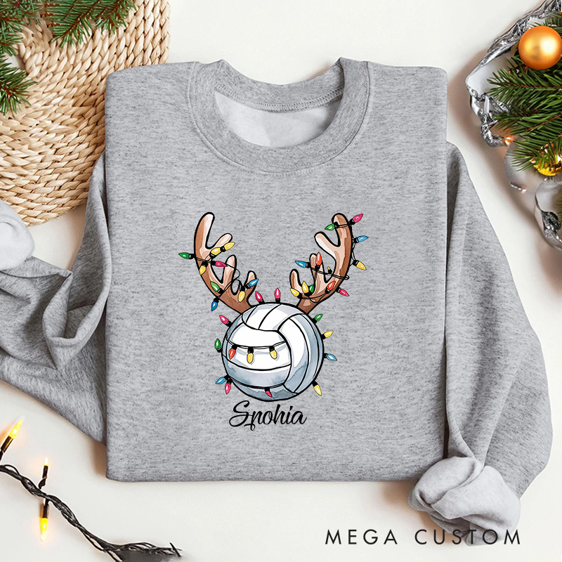 Personalized Reindeer Volleyball Christmas Sweatshirt with Custom Name