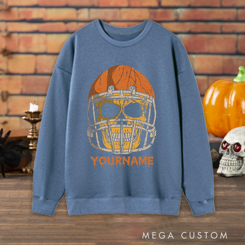 Personalized Skull American Football Halloween Sweatshirt with Custom Name for Fearless Style Sport Fans
