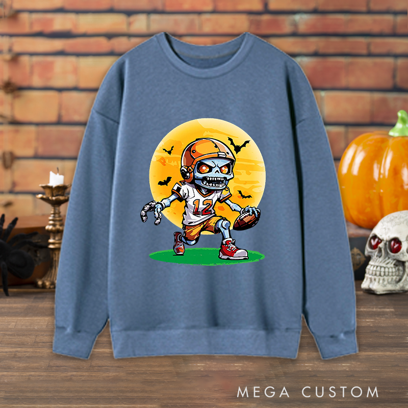 Personalized Zombie Football Halloween Sweatshirt,Add Your Number for a Spooky Touch