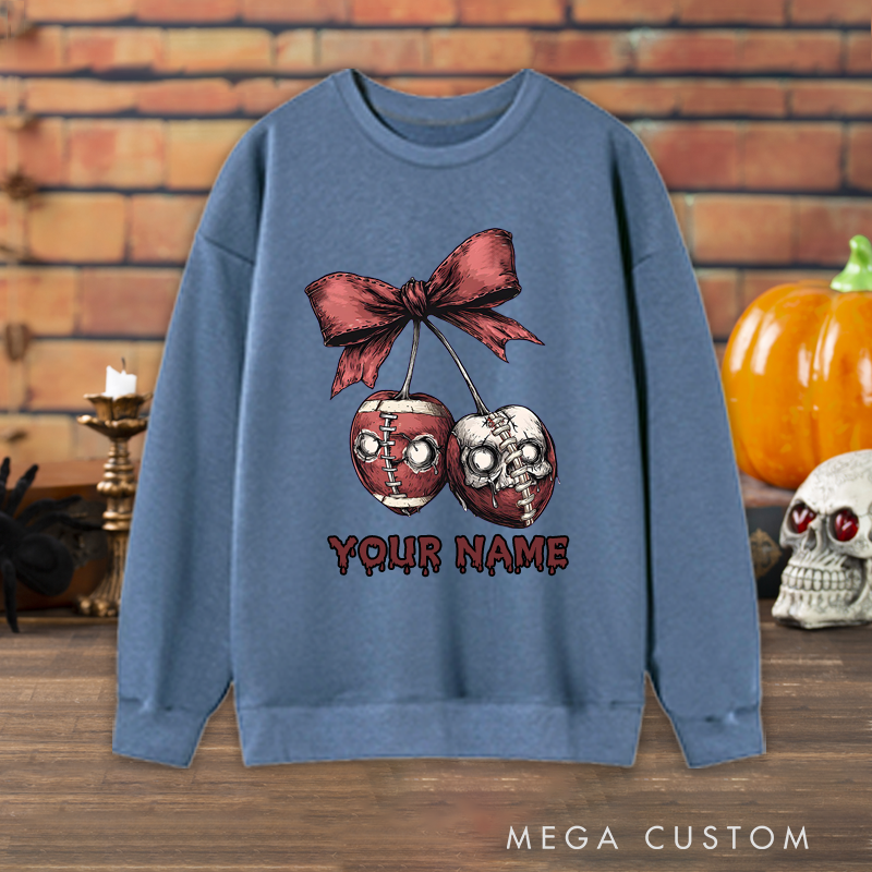 Personalized Zombie Cherry Design American Football Sweatshirt with Custom Your Name for a Creepy Cute Look