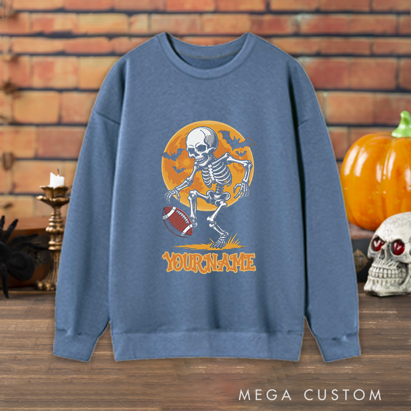 Personalized Skeleton American Football Sweatshirt with Custom Your Name for a Halloween Touch