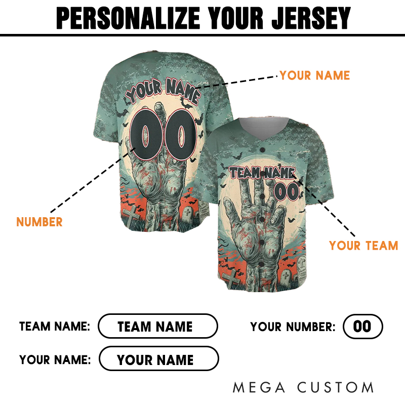 Personalized Halloween Zombie Themed Baseball Jersey with Custom Name and Number  