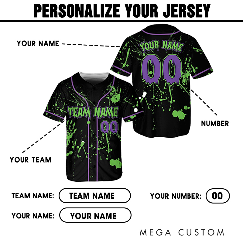 Personalized Halloween Baseball Jersey with Splatter Design and Custom Text  