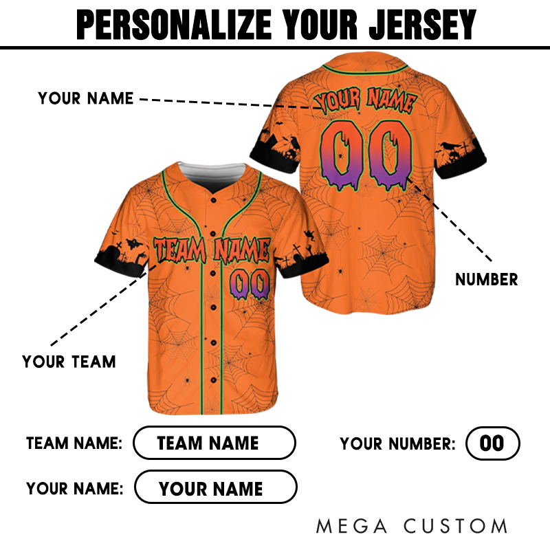 Personalized Halloween Baseball Jersey with Spiderweb Design and Custom Text  
