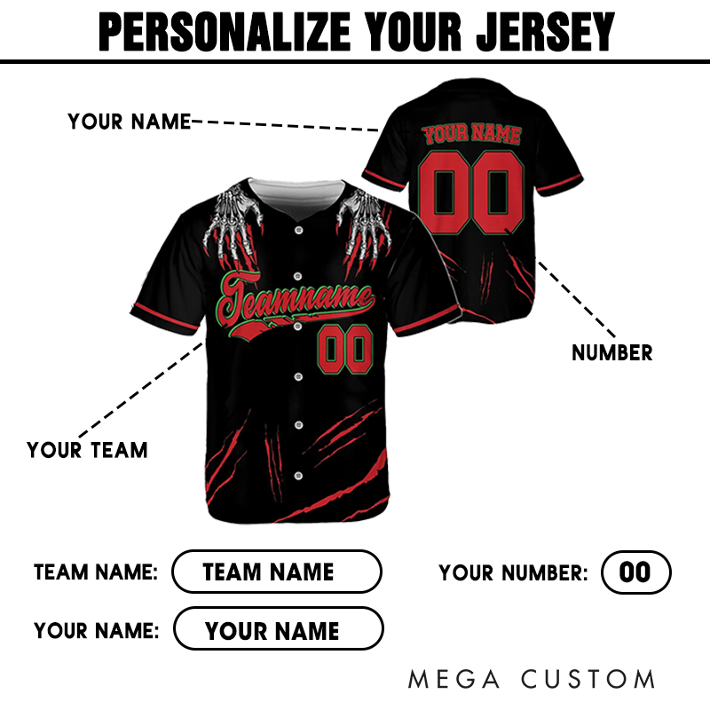 Personalized Halloween Baseball Jersey Featuring Claw Scratch Design and Custom Text