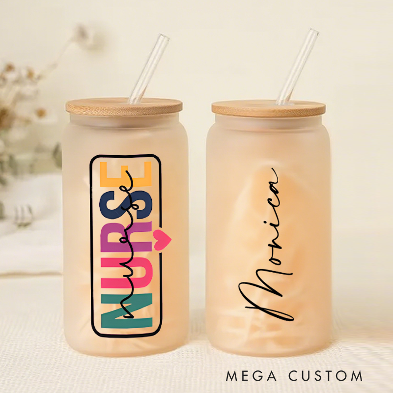 Personalized Frosted Glass Cup Custom Colorful Nurse Design Frosted Can Glass Nurse Appreciation Gift