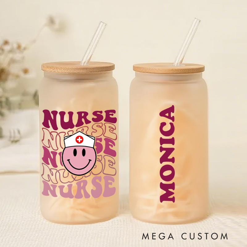 Personalized Frosted Glass Cup Custom Nurse Smiley Face Design Frosted Can Glass Nurse Appreciation Gift
